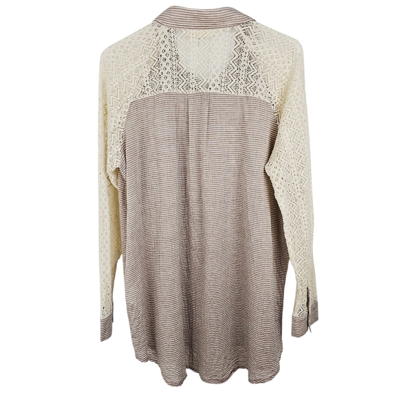 A'REVE Striped Lace Button Up Shirt - Picture 2 of 9